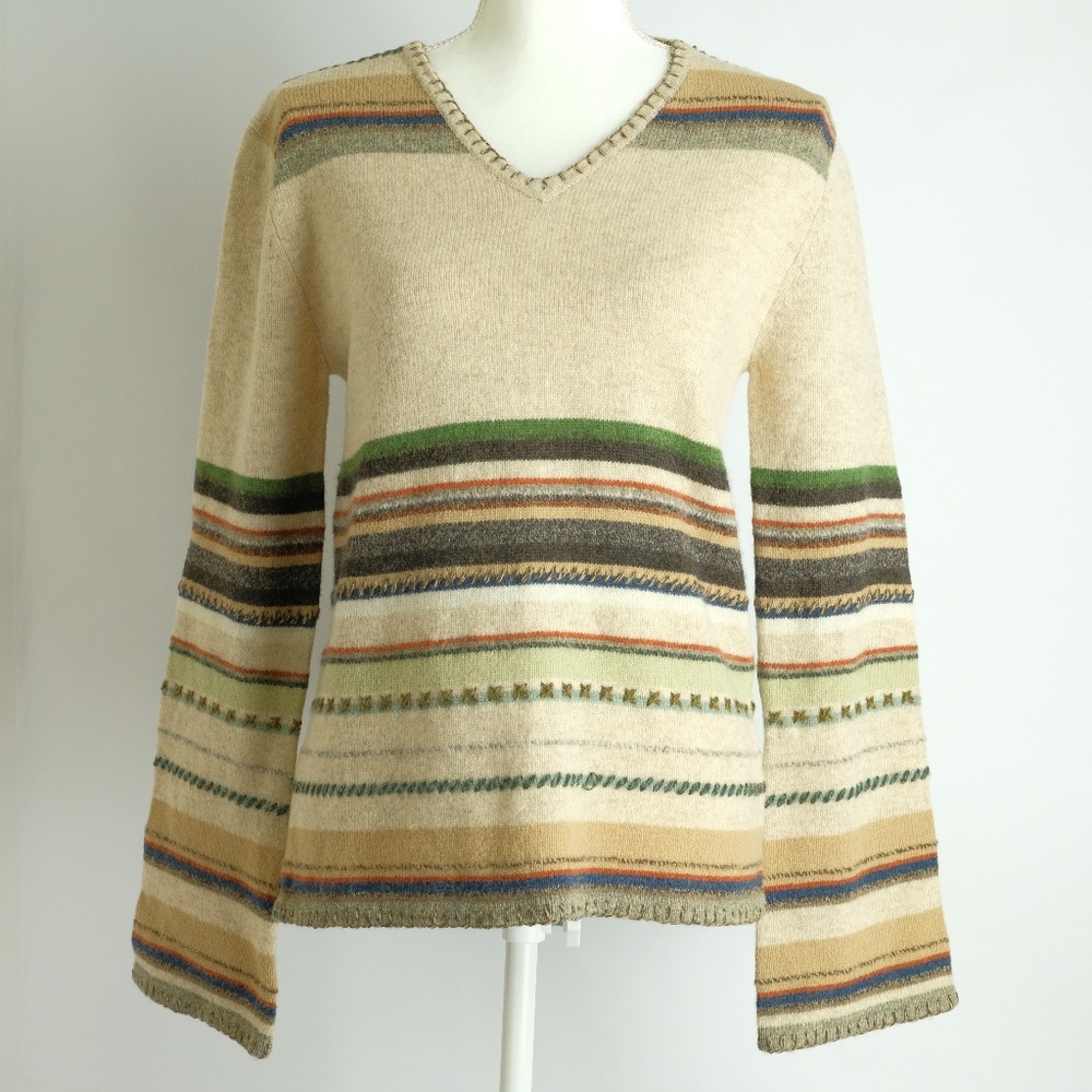 BKE Lambs' Wool Tan Striped Sweater, Size M